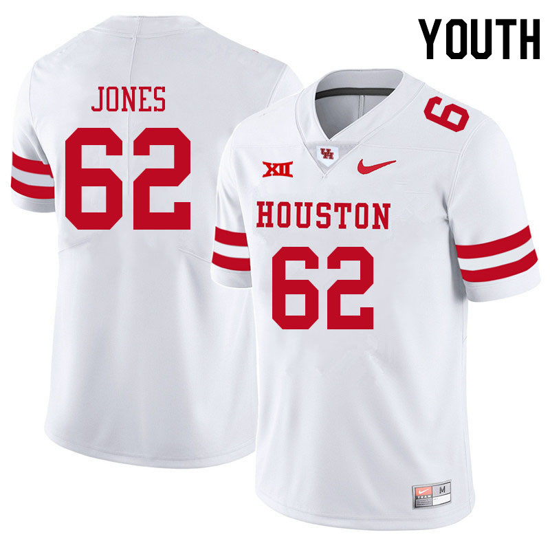 Youth #62 Karson Jones Houston Cougars College Big 12 Conference Football Jerseys Sale-White
